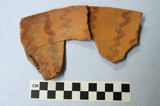 © NHMU. Red-on-orange pottery sherds that tested positive for cacao residue.
