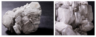 “Poker chip” or “Potato chip” habit of calcite comprised of stacked tabular crystals with a hexagonal outline.
