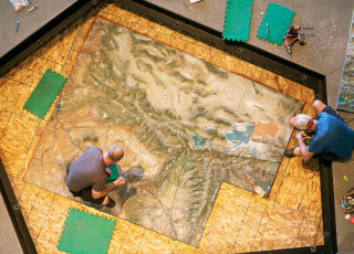 A top-down view of the new map being installed in the floor.