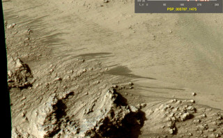Aerial view of water flows on Mars.