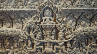 Detail from an Angkorian sandstone carving