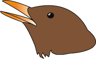 Cartoon of the head of a brown bird