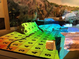An image of a Salt Lake City foothill diorama, showing numbered squares used to plan a projection map.