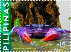 A stamp showing a purple crab from Palawan.