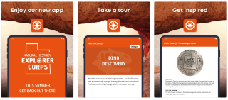 Three images showing screen shots from the Explorer Corps app.