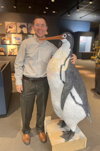 Daniel Ksepka with Kairuku Penguin