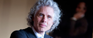 Steven Pinker sits in a suit.