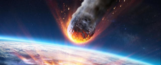 Illustration of an asteroid streaking toward earth