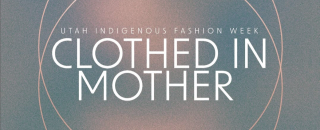 a blue and orange graphic for &#039;Clothed in Mother&#039; fashion show