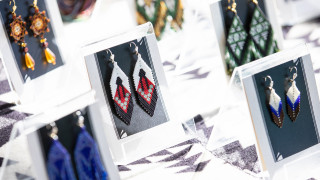 A selection of beaded earrings on sale at the market. 