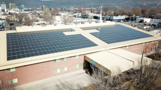 Solar panels on the roof of a building. 
