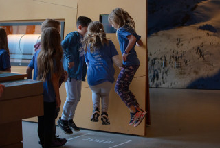 Field trip students at earth quake activity