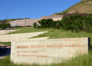 A sign outside the Natural History Museum of Utah showing the museum&#039;s name