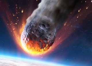 Illustration of an asteroid streaking toward earth