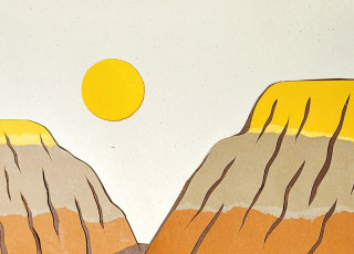 An illustration of a desert scene with layered colors. 