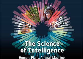 A blue graphic shows a human, a tree, a chimpanzee and a robot